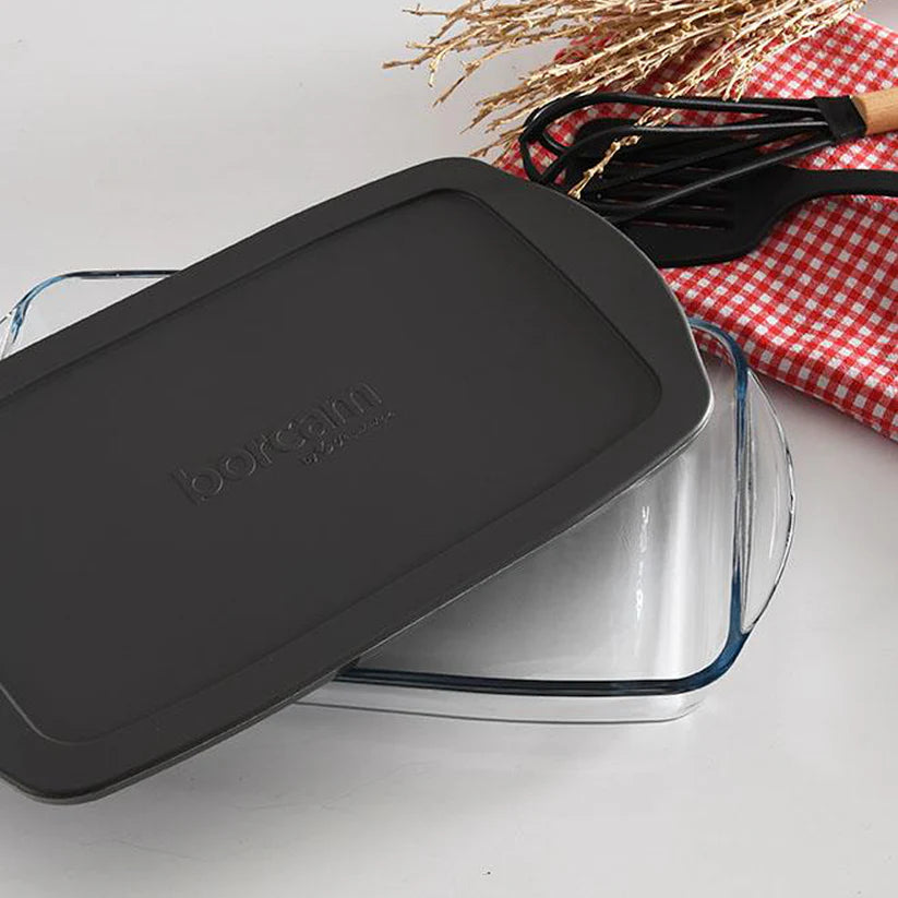 Borcam Rectangular Tray with Plastic Lid Grey 1320ml