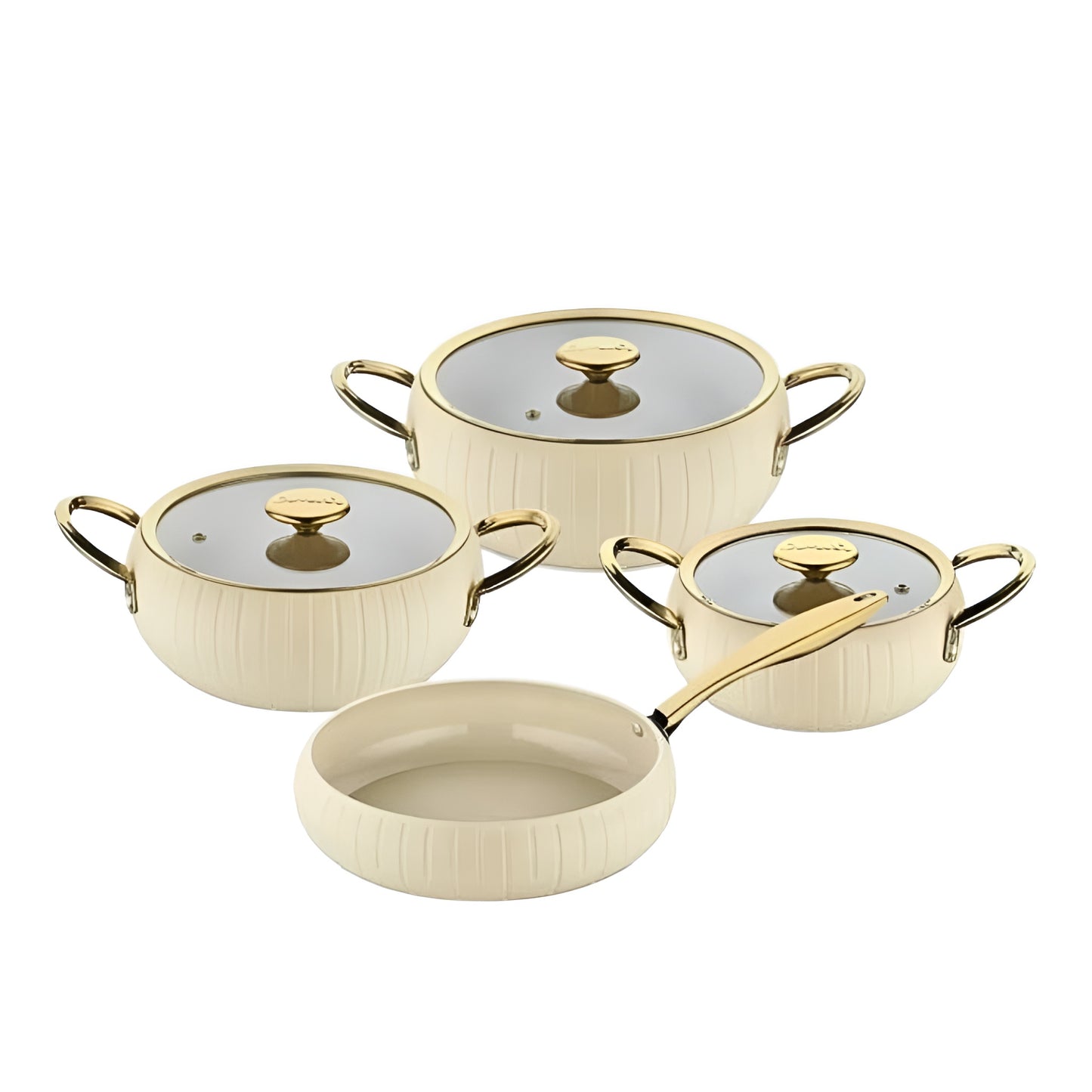 7 Piece Granite Cream and gold handle set