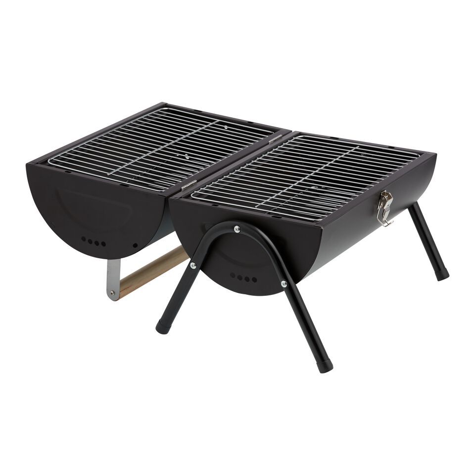 Black Metal and Wood Portable Charcoal Barbecue Grill
