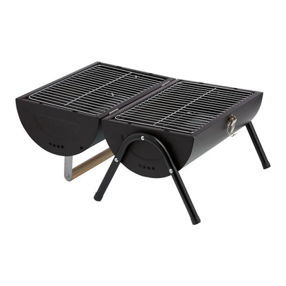 Black Metal and Wood Portable Charcoal Barbecue Grill