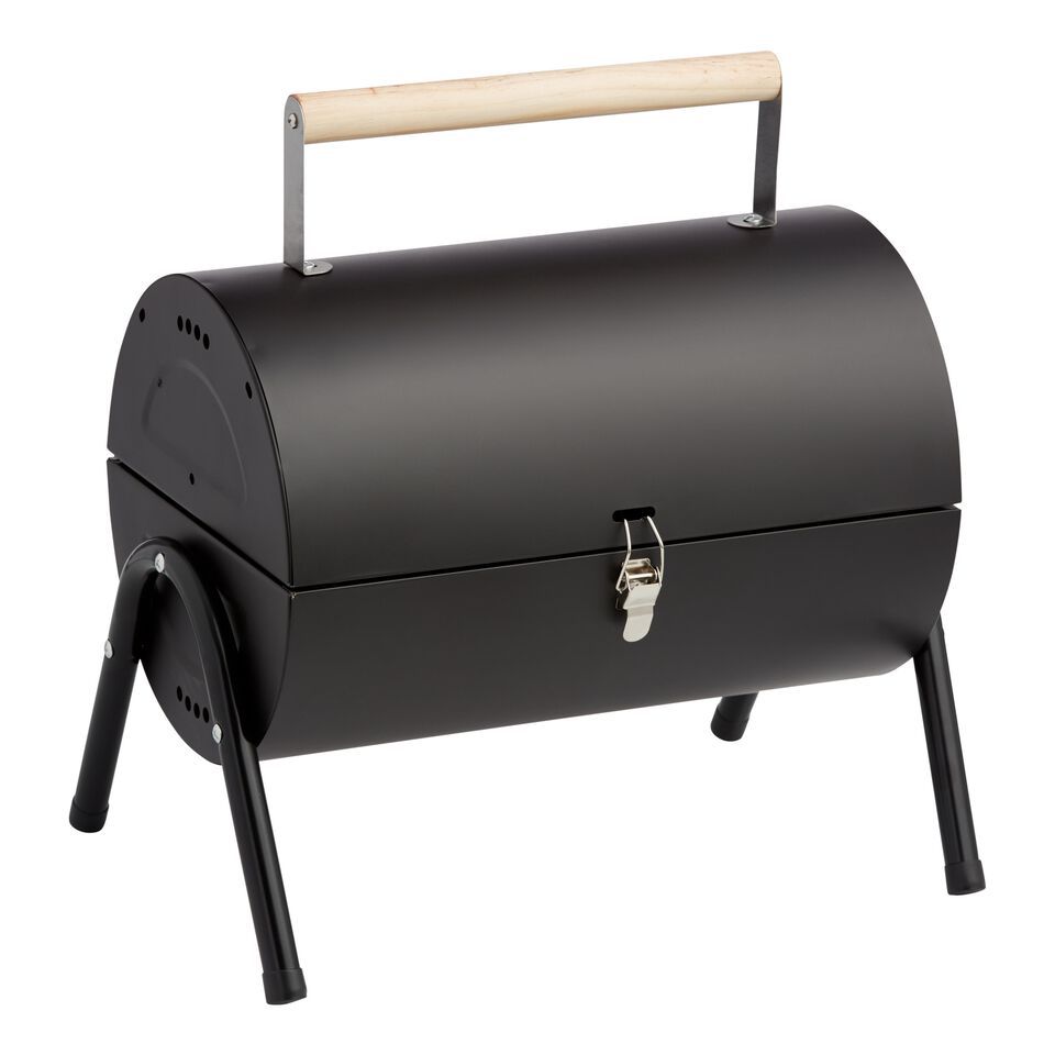 Black Metal and Wood Portable Charcoal Barbecue Grill