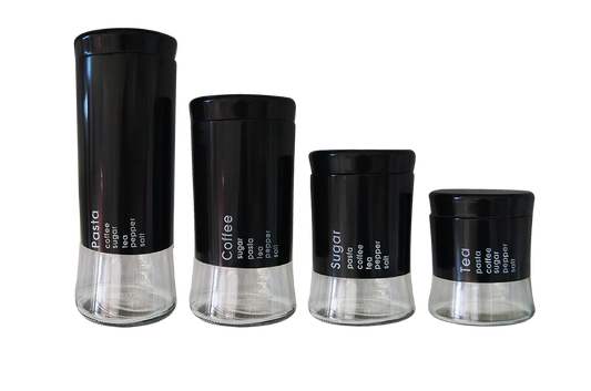 4 Piece Decadent Glass Jar Canisters Black