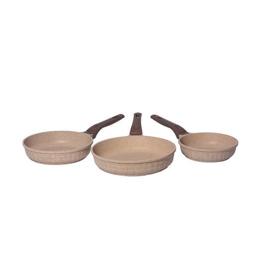 Granite 3 Piece Frying Pan Set Sand Beige