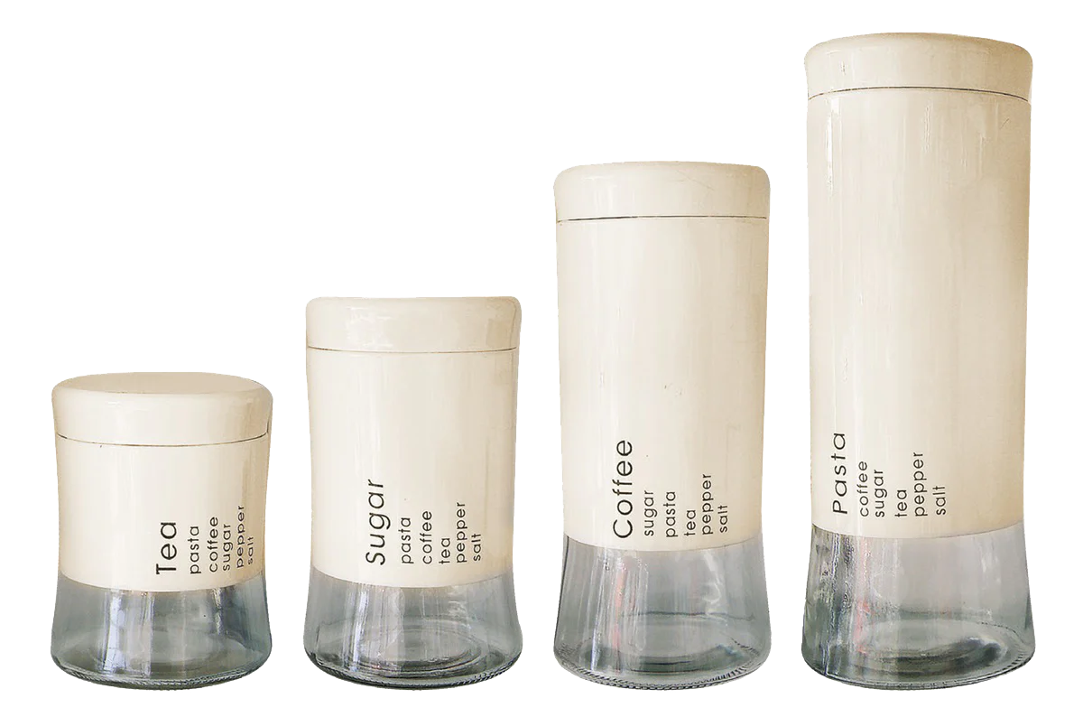 4 Piece Decadent Glass Jar Canisters Cream