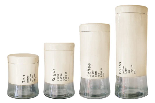 4 Piece Decadent Glass Jar Canisters Cream