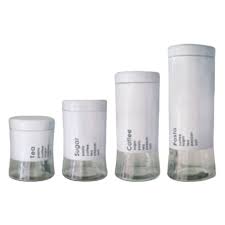 4 Piece Decadent Glass Jar Canisters White