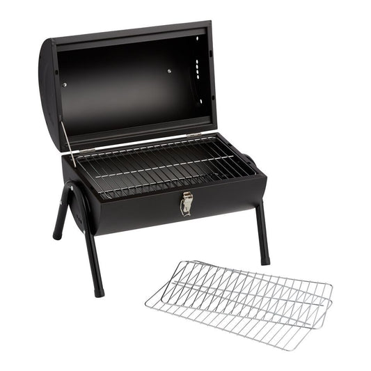 Black Metal and Wood Portable Charcoal Barbecue Grill