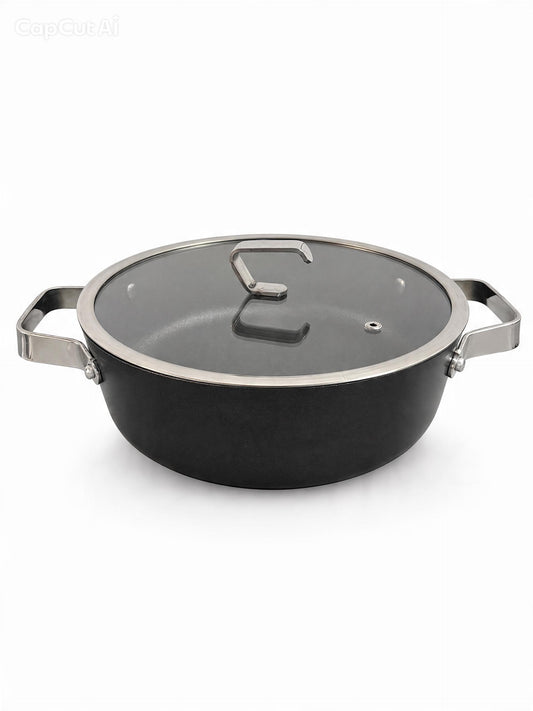 OMS 26cm Granite Non-Stick Low Casserole with Glass Lid