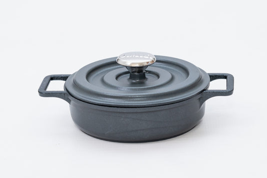 Mini 14cm Granite Cast Shallow Pot- Black