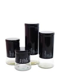 4 Piece Decadent Glass Jar Canisters Black